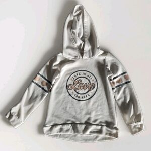 Btween Girl's "Love Is All You Need" Pullover Hoodie Size 7 Cream Color